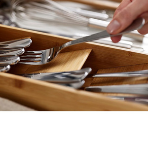 Bamboo Divider Silverware <b>Storage</b> <b>Box</b> Rectangular Drawer Organizer Eco-Friendly <b>Kitchen</b> Utensil Holder 18L Capacity - Product Image 4