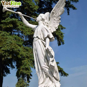 Statua d'Angelo Alato in Marmo Scolpito a Mano su Misura YOUFINE, Grande Scultura da Giardino per Esterni, Vendita all'Ingrosso Azienda Cinese - Product Image 5