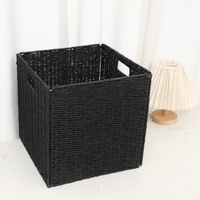 Panier de rangement en corde de papier tressée, fait main, écologique, moderne, grande capacité, forme carrée, couleur blanche, avec poignée