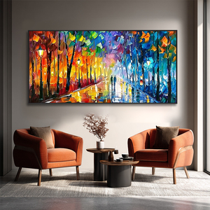 Dipinto a Olio Moderno Astratto con Coltello da Pittura, Paesaggio Urbano con Alberi Luminosi, Arte da Parete su Tela per Arredamento Soggiorno - Product Image 3