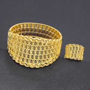 JXX Hot Sale Women's Jewelry Set 2pcs Brass <b>24K</b> <b>Gold</b> Plated Bangles and Rings Luxury Wholesale Fashion for Gift Occasions - Product Image 3