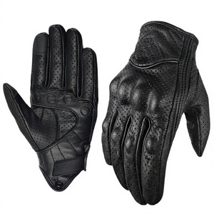 Guantes de Carreras de Cuero Ventilados Personalizados, Cuero Genuino de Cabra Negra, Pantalla Táctil, Guantes de Motociclismo de Cuero para Piloto - Product Image 2