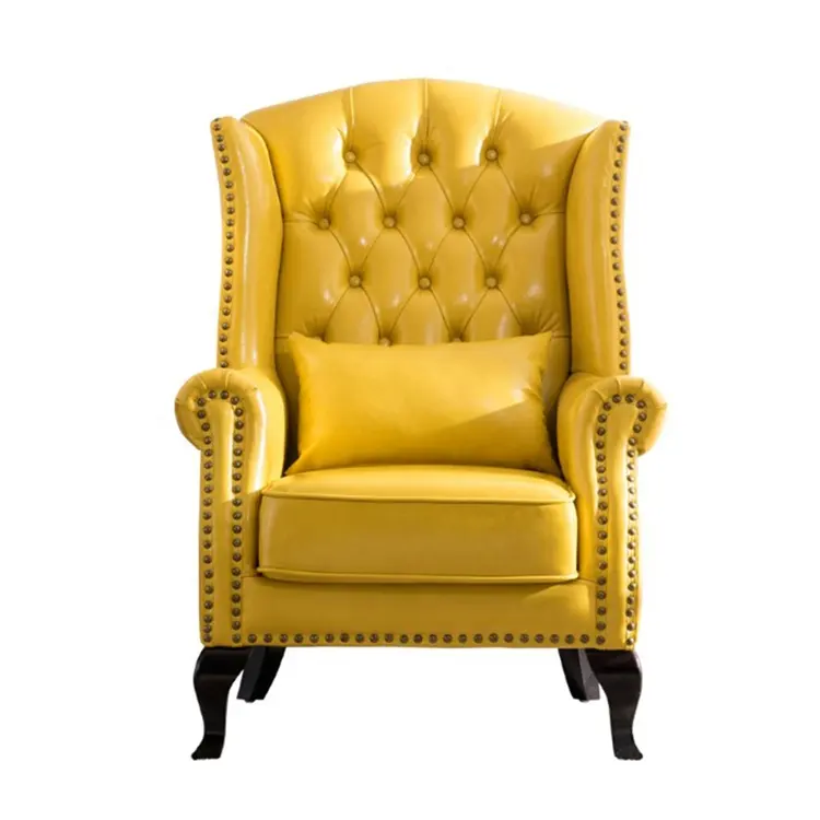 अमेरिकी केन्या क्लासिक सिंगल सोफा कुर्सी असली लेदर पीले खाने की कुर्सी