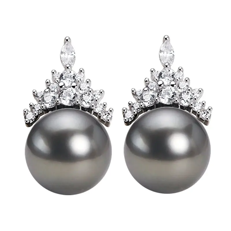 Tahiti Black Pearl Earrings Female 925 Sterling Silver Ice Queen Model Is Round Sea Earrings New Earrings Studs