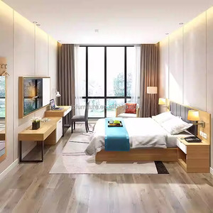 Economy Hotel Bedroom Set Double <b>Single</b> <b>Bed</b> Frame With Headboard Nightstand TV Cabinet & Wardrobe For 3 Star Chain Hotel Project - Product Image 1