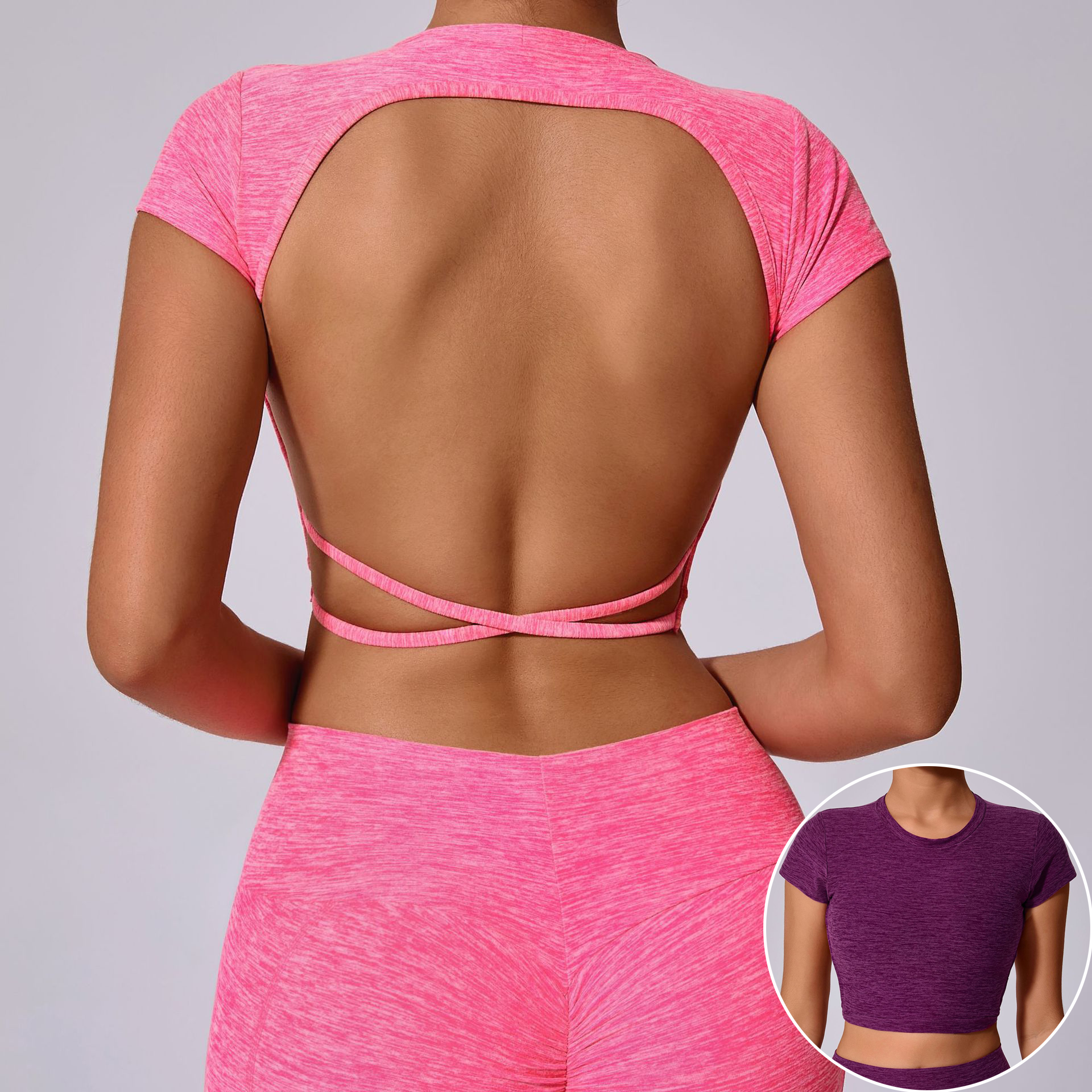 New Design Big Backless Sports Short Sleeve Removable Bra Pads Cross Back Top Wearable Fitness Yoga Short Sleeve Female