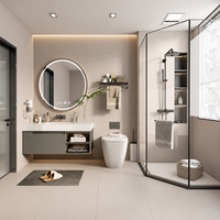 Ensemble de meuble-lavabo de salle de bain moderne flottant gris mat avec lavabo blanc intégré et miroir LED rond pour projet de villa de luxe
