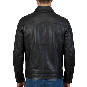 Veste en cuir véritable pour homme, col rabattu, fermeture éclair, coupe classique, style moto, vêtement d'automne - Product Image 3