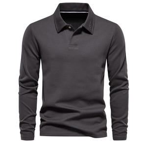 Venta caliente <span class=keywords><strong>Polo</strong></span> Casual Nuevo Bordado Manga Larga Turn Over Collar Colores Sólidos Hombres <span class=keywords><strong>Polo</strong></span> Camisetas para Hombres - Product Image 4