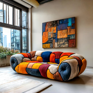 Luxe 2-zits villa-stijl bankstel, op maat gemaakt, voor de woonkamer, uittrekbaar, kleurrijke Dubai-stof, voor hotels - Product Image 2