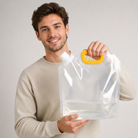 Pochette souple transparente personnalisée pour boissons (jus, bière, liquides) de 1L, 2L, 3L, 4L, 5L avec bec verseur, poignée pliable en plastique, sac d'eau portable