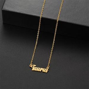 Colliers ras <span class=keywords><strong>du</strong></span> cou en acier inoxydable plaqué or 18 carats, pendentifs zodiacaux rétro minimalistes, style anglais, vente en gros - Product Image 6