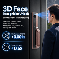 Serrure Intelligente Moderne Vertexis avec Déverrouillage Facial 3D et Empreinte Digitale, Interphone Vidéo HD, Conception Anti-Espionnage, Contrôle via Application Tuya, Wood Cloud
