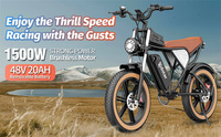 Entrega rápida Almacén de EE. UU. 20 "Ebike 1500W 48V Bicicleta eléctrica gruesa 50km Bicicleta eléctrica de neumático grueso de largo alcance