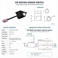 Interrupteur à détecteur de mouvement PIR pour armoire, filaire, 12V 24V, contrôle centralisé de l'éclairage LED, éclairage pour placard, cuisine, meubles FREE-38B-22