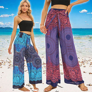<span class=keywords><strong>Pantalon</strong></span> palazzo bohème taille haute anti-rides pour <span class=keywords><strong>femme</strong></span>, <span class=keywords><strong>pantalon</strong></span> de yoga à jambes larges avec revers, <span class=keywords><strong>pantalon</strong></span> thaïlandais - Product Image 3