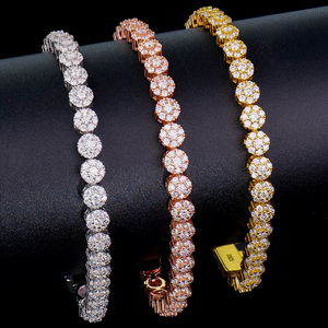 Fashion Jewelry 925 Sterling Silver Fully Bling Flowers Shape Iced Out Diamond 5mm Moissanite Tennis Bracelet 18K Gold Plated - Product Image 1