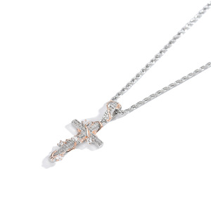 Thorn Cross Pendant 24 Inch Twisted Chain Round Brilliant Cut Diamond Unisex Necklace Everyday Wear - Product Image 3