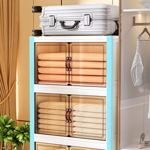 Gabinete de almacenamiento plegable para el hogar Armarios organizadores plegables Caja de almacenamiento de plástico apilable multifuncional y contenedores con ruedas - Product Image 3