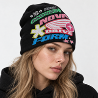 Bonnet tricoté sans revers DYMF en gros, avec lettres graphiques brodées, imprimé Y2K, unisexe, chaud, pour le ski et l'extérieur, avec logo personnalisé