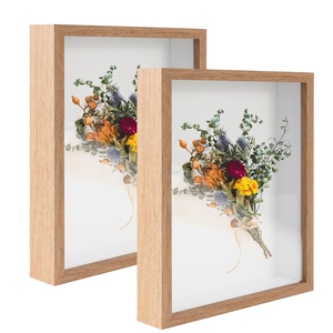 Wooden Shadow Box <b>Frame</b> Square Brown Modern Flower Display Case 3CM 5CM Deep Glass Front Wall <b>Mount</b> Decor - Product Image 1