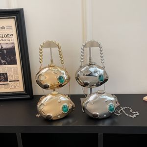 Pochette de soirée vintage en acrylique incrustée de pierres précieuses pour femme, sac à bandoulière rigide métallique pour mariage et fête - Product Image 1