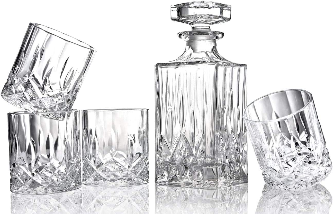 Crystal Decanter Set With 4 Whiskey Glasses with box Whiskey Decanter Sets