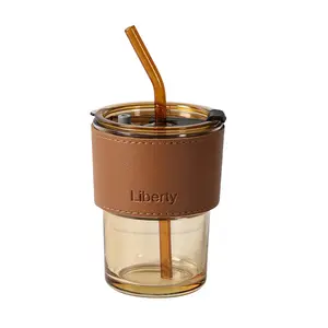 Glass bamboo cup Northern Lights high-looking portable straw couple student water cup heat-resistant ins style
