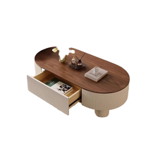 Table basse ovale moderne simple en ardoise crème pour petite maison ou appartement rangement pour thé et salon