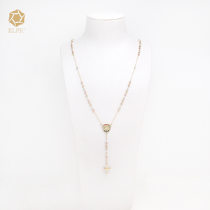 Elfico religioso gesù croce Catholic gioielli <span class=keywords><strong>rosario</strong></span> 14K <span class=keywords><strong>oro</strong></span> collana tricolore perline catena perlina accessori - Product Image 6