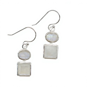 Rainbow Moonstone Sterling <b>Silver</b> Hook <b>Earrings</b> Handmade Double Stone <b>Dangle</b> <b>Earrings</b> for Women Gift Jewelry - Product Image 3