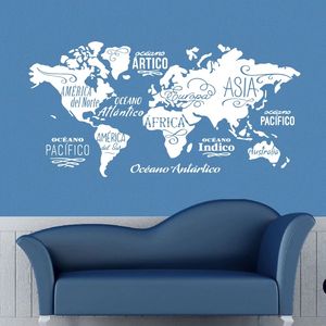 Carte <span class=keywords><strong>du</strong></span> <span class=keywords><strong>monde</strong></span> en mots Autocollant mural en vinyle Océans et continents en espagnol Décoration murale Décoration murale DIY pour le salon - Product Image 6