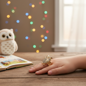 Children's Gold-Plated Owl Stretch <b>Rings</b> Clear <b>Crystal</b> Inlay Cute Korean Style Religious Statement Alloy Hand-Shaped Zinc - Product Image 5