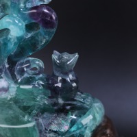Sculpture de renard à neuf queues en fluorite bleue, ornement de bureau, décoration Feng Shui