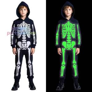 Disfraz de Halloween de HP, Mono con Capucha de Fantasma Esqueleto para Niños, Blanco que Brilla en la Oscuridad, Inspirado en TV y Películas, Estilo Largo - Product Image 1