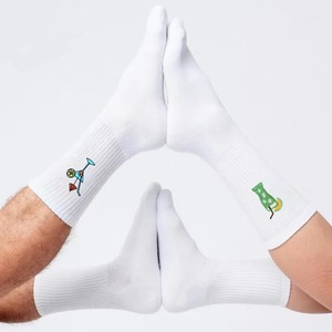 Custom Thick Cushion Men's Crew <b>Socks</b> Knitted Athletic Tube Sport <b>Socks</b> with Cartoon Embroidery Logo for ODM Supply Black White - Product Image 2