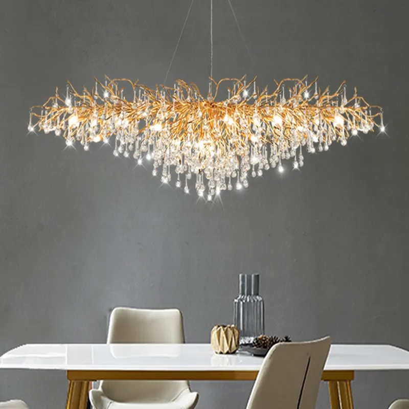 Factory price Modern Crystal Chandeliers For Dining Room Luxury Kitchen Island Light Fixture Round Gold Branch Chandeliers