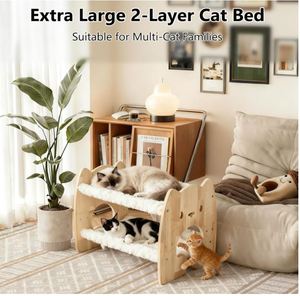 Cama Elevada Extra Grande para Gatos, Hamaca de Madera de Caucho Sólido con Cubierta, Camas Dobles para Mascotas para Hogares con Varios Gatos - Product Image 2