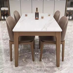 Tavolo da Pranzo Moderno Rettangolare Allungabile <span class=keywords><strong>per</strong></span> 6-8 Persone, Facile da Pulire, Finitura Lucida, Piano in Pietra Sinterizzata, <span class=keywords><strong>Gambe</strong></span> in Legno <span class=keywords><strong>per</strong></span> Hotel - Product Image 2