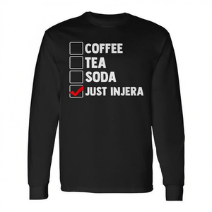 Maglietta a Maniche Lunghe con Design Caffè, Tè, Soda e Injera, Abbigliamento Promozionale - Product Image 2