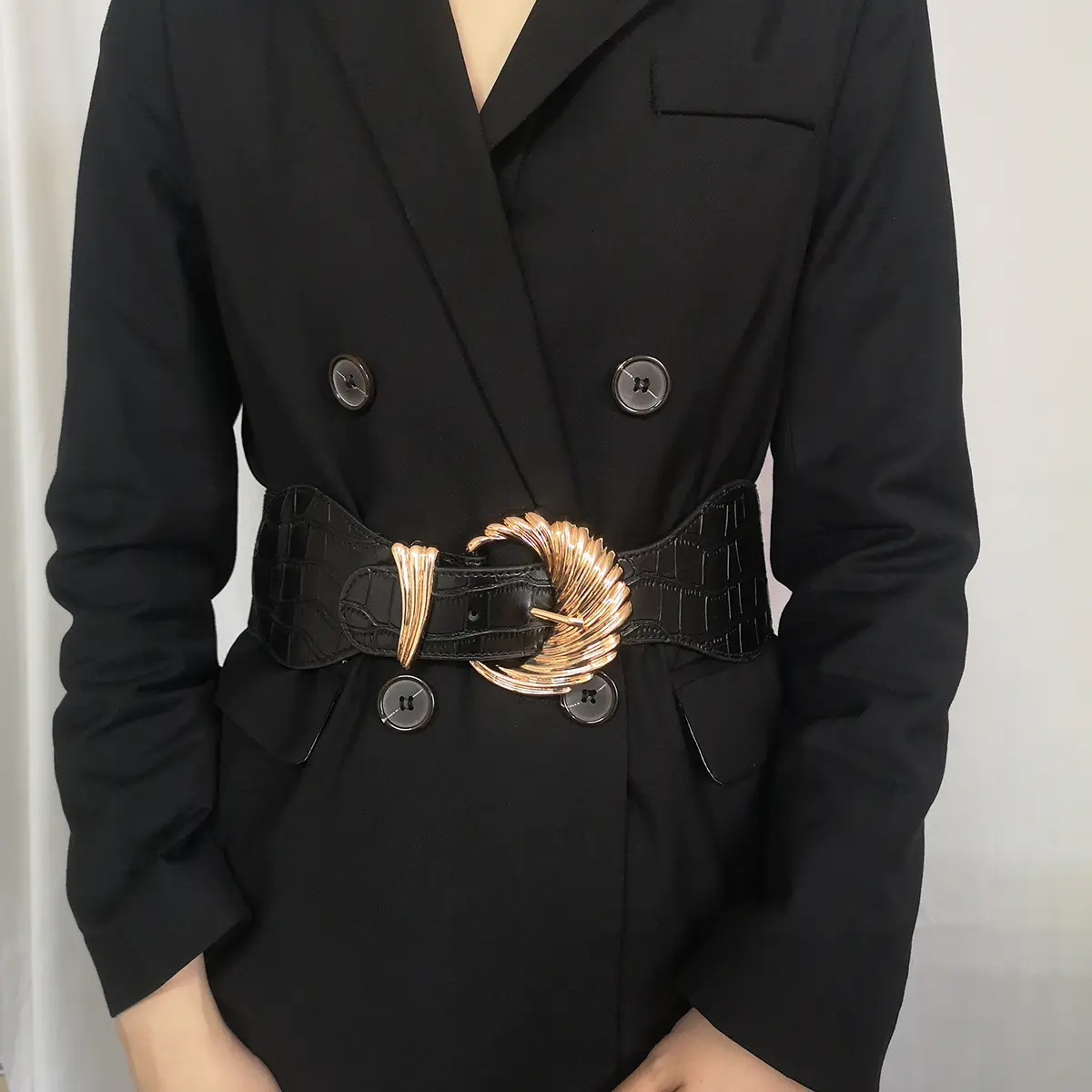 Cinturón elástico de alta elasticidad para mujer, cinturón ancho femenino con hebilla exagerada para la cabeza, venta directa de fábrica