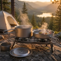 Ensemble de cuisine en titane 9 pièces, pliable, de qualité alimentaire CPC, pour la cuisine en plein air, le camping, les pique-niques et les voyages