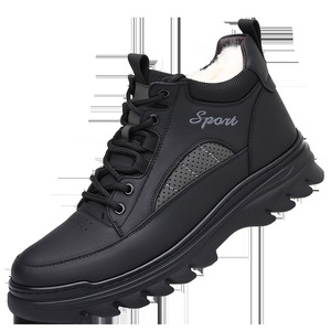 Botas de nieve de invierno para hombre, forro polar negro, suela gruesa y cálida, con cordones, deportivas, informales, impermeables, para personas de mediana edad y mayores - Product Image 5