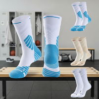 Chaussettes de basket-ball pour hommes personnalisées, à manches longues, pratiques pour l'entraînement, respirantes, antibactériennes, avec logo rayé, design tricoté