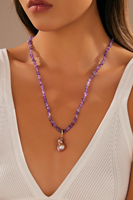 Collier tendance en cuivre plaqué or avec améthyste et perle d'eau douce, bijoux fantaisie en matériaux naturels - Cadeau tendance certifié CE ASTM REACH