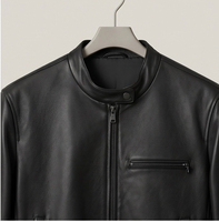 Veste en cuir pour femme en peau de mouton, noire, col montant, fermeture éclair, multi-poches, légèrement décontractée, courte, style biker