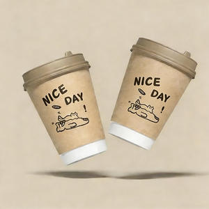 使い捨てカスタム印刷紙コップ（16オンス、12オンス、8オンス）ロゴ入り蓋付き、ホット＆コールドドリンク用、二重壁紙コップ（コーヒー・紅茶用） - Product Image 1