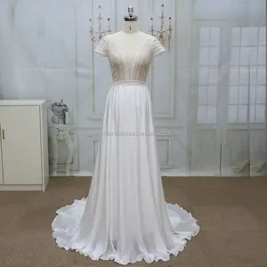 Sexy see-through lace bodice with silk skirt newest wedding dress supplier