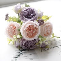 2 paquets de fleurs artificielles en soie de style naturel faites à la main, roses et violettes, bouquet pour mariage, décoration de la maison