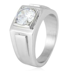 yunnique Men's Stainless Steel Wedding <b>Ring</b> Geometric Shape Prong Setting Crystal Stone Fashion Jewelry - Product Image 1